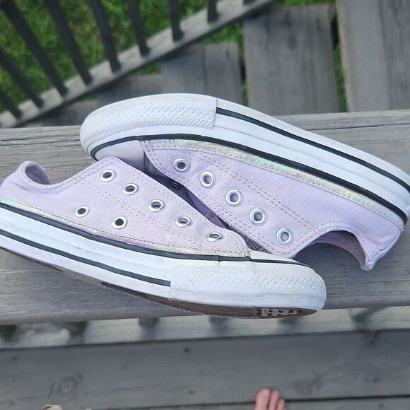 Converse Kids Purple Canvas Sneakers With Irridescent Trim Size 12 - Picture 6 of 11